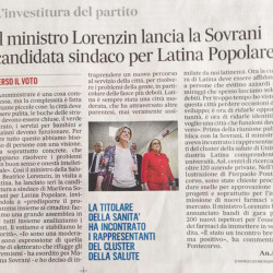 Il Ministro Lorenzin lancia la Sovrani candidata sindaco per Latina, Il Messaggero, 8 aprile 2016